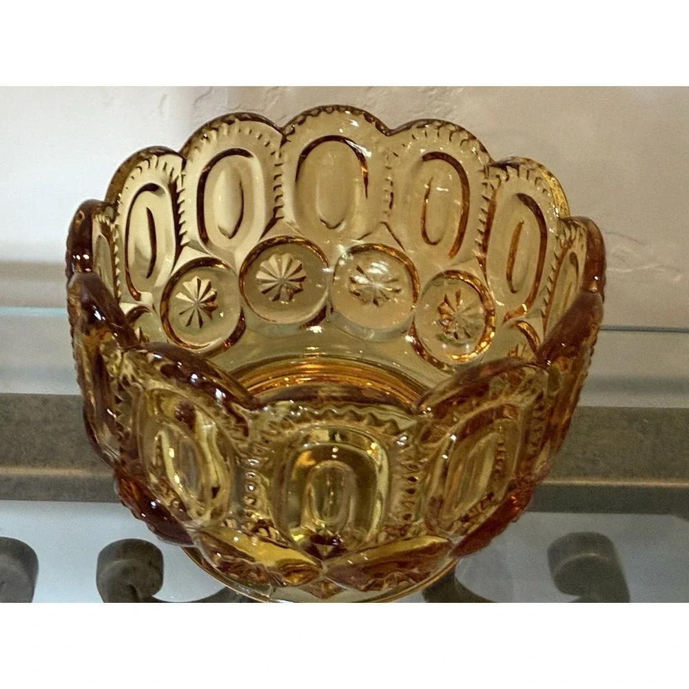 Vtg LE Smith Moon and Stars Amber Glass Jardiniere Covered Biscuit Cookie Jar